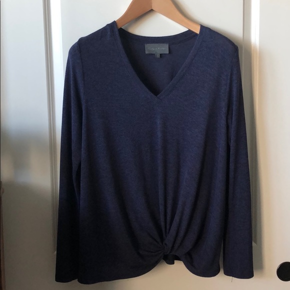 Navy Blue Knot Front Sweater - Picture 2 of 5